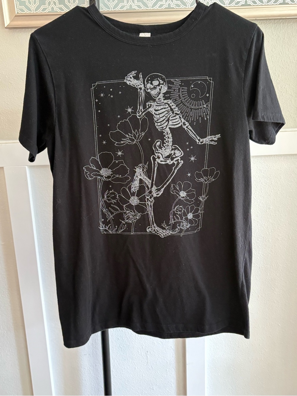 Black Dancing Skeleton Floral Graphic T-Shirt